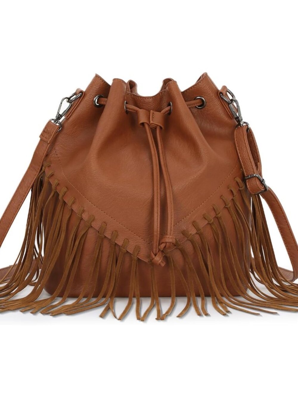 Fringe Bucket Bags for Women Vegan Faux Suede Leather Western Hobo Purse Crossbo